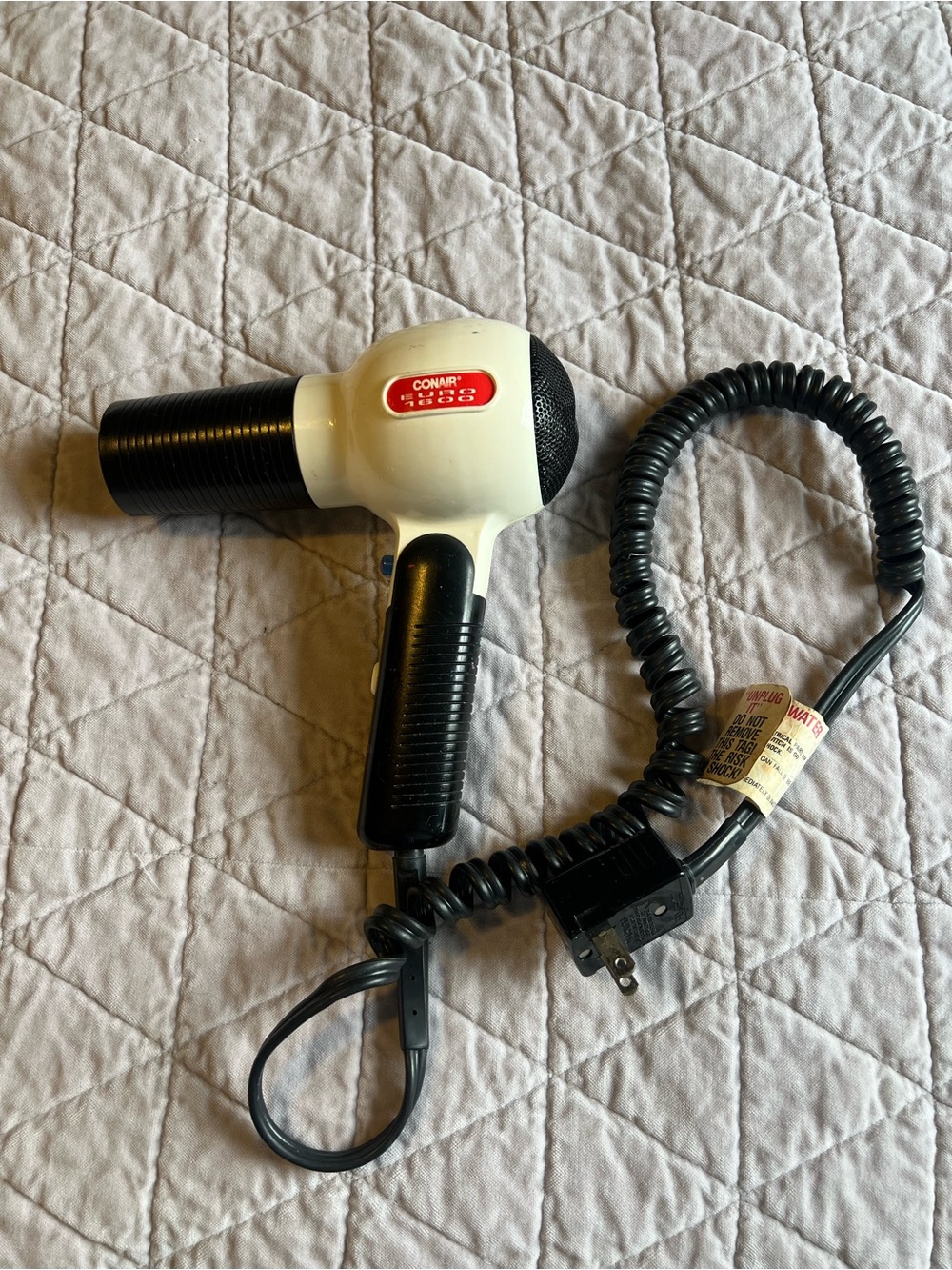 Vintage White Conair Euro 1600 Foldable Hair Dryer Blower Tested and Working